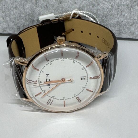 Jedir M.6014 Men Black Leather Strap Analog White Dial Quartz Wrist Watch JNA61 - Picture 6 of 12